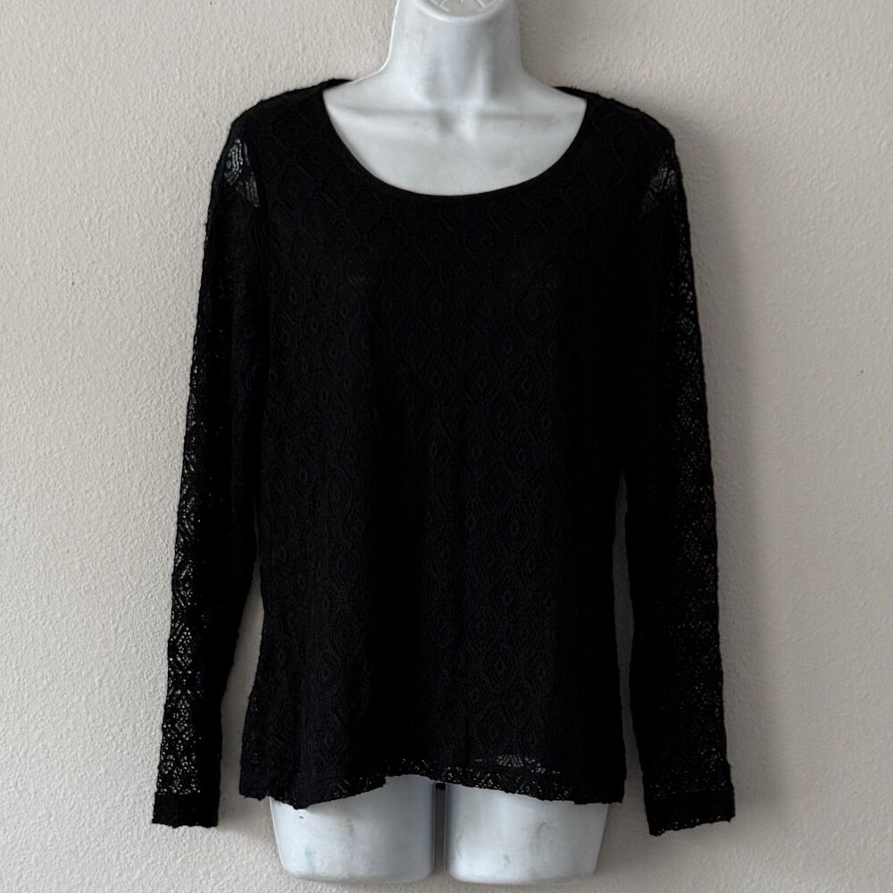 Chico’s 1 Diamond Textured Lace Top Size M Black Scoop Neck Whimsigoth Stretchy